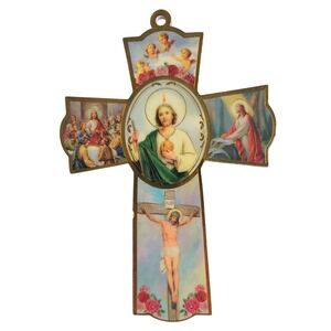 Life of Christ Religious Devotional Wall Cross Wooden Catholic 6.5" Saint Jude